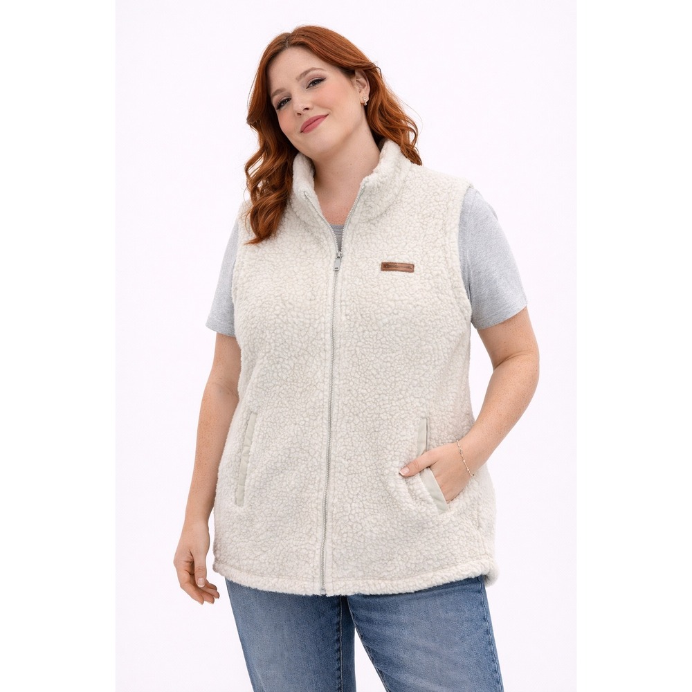 Sage Collective Sherpa Fleece Vest Womens Small Cream Full Zip Plaid Lined Cozy